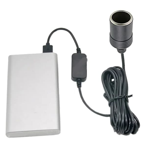 USB 5V til 12V Konverter, Strømforsyning til Fartskriver, USB til Cigartænder Adapter Sort
