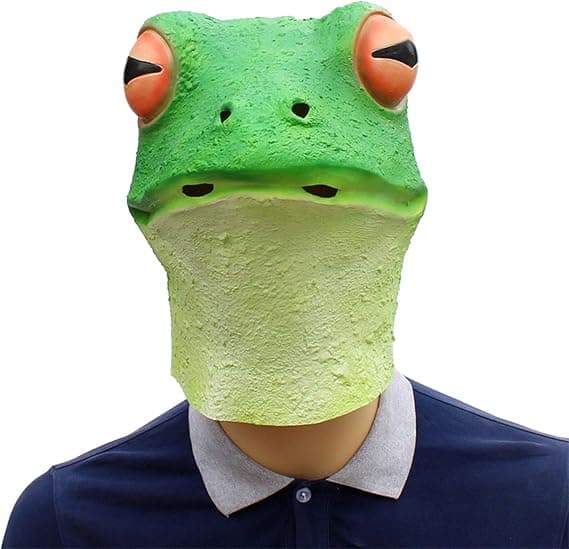 Frømaske Grøn Krybdyr Voksen Latex Gummi Overhead Dyrekostume, 28 * 25 * 2 cm