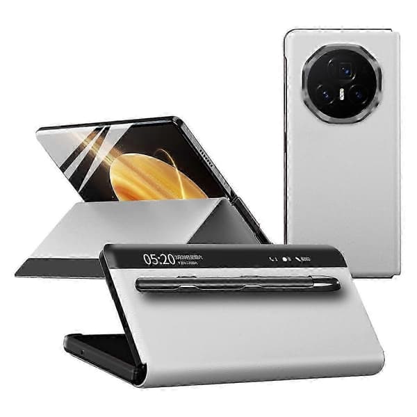 För Honor Magic V3 5G Fodral Displayfönster PU-läder Telefonskal med Stylus Vit White