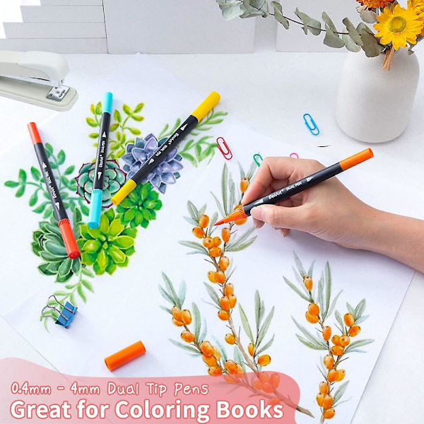 Brush Marker Dual Tip Pen - 36 Färger Konstmarkörer För Barn - Finspetspenna Och Penselpenna Perfekt För Bullet Journal, Färgläggning