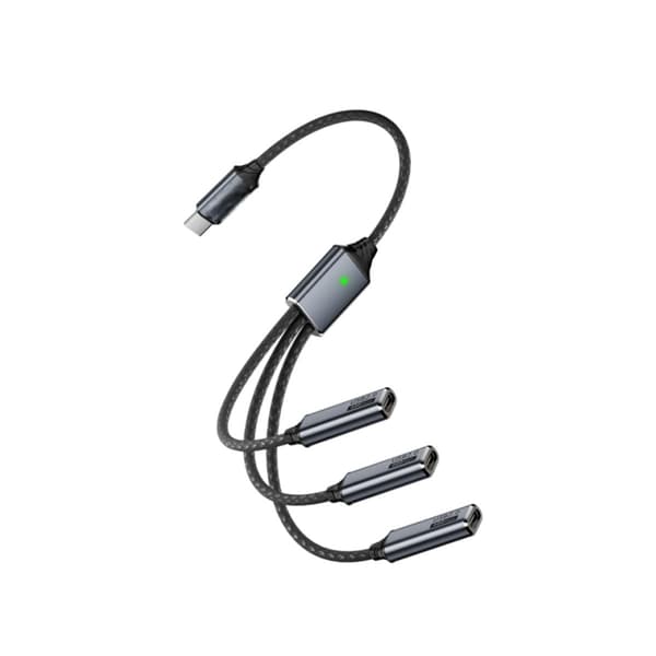 Typ-C 3-i-1 aluminiumadapterkabel med flätad kabel, USB-C-splitter för laddning och data, OTG-hubb för telefon, surfplatta, dator
