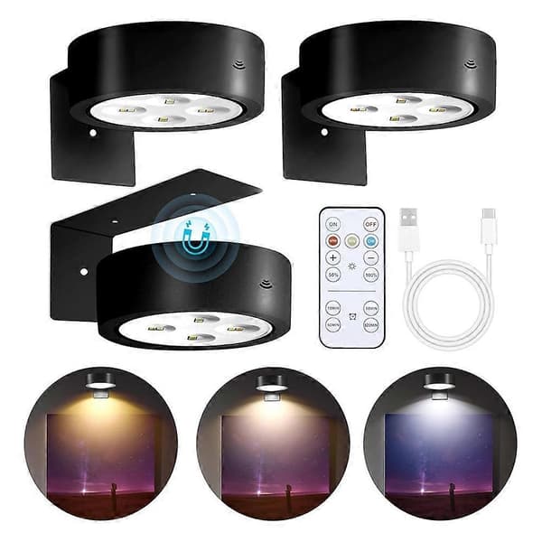 3-pakning trådløse bildelys, batteridrevne med fjernkontroll, dimbar LED-kunstbelysning, magnetisk LED-malerilampe
