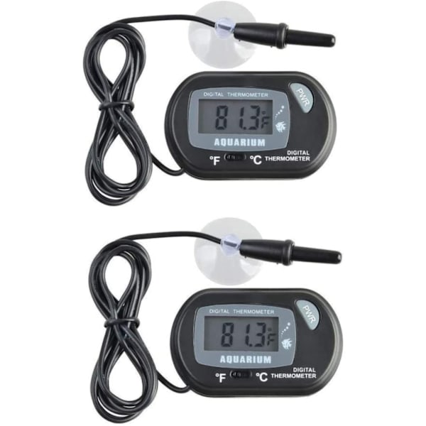 2 x Liten digital akvarie termometer med sugkoppar & sond & batteri, vattentemperaturmätare för marin fisk tank, inkubator, tank
