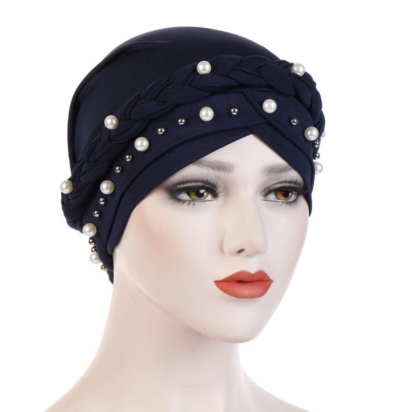 Turban muslimsk hatt for kvinner med stjernenagler og rhinestones Chemo lue-hette Hodeplagg Dame Hijab-perler Flettet Turban-lue Hodeskjerf