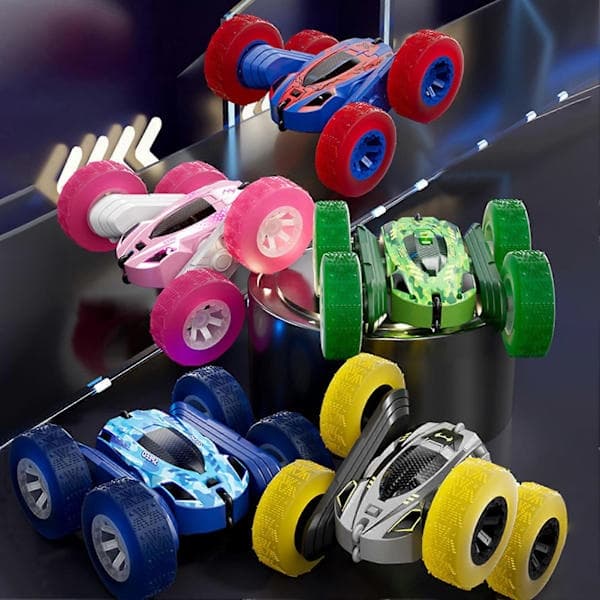 RC-temppuauto, kaksipuolinen ajoneuvo, 360 asteen pyöritys LED-valolla lapsille, punainen Red