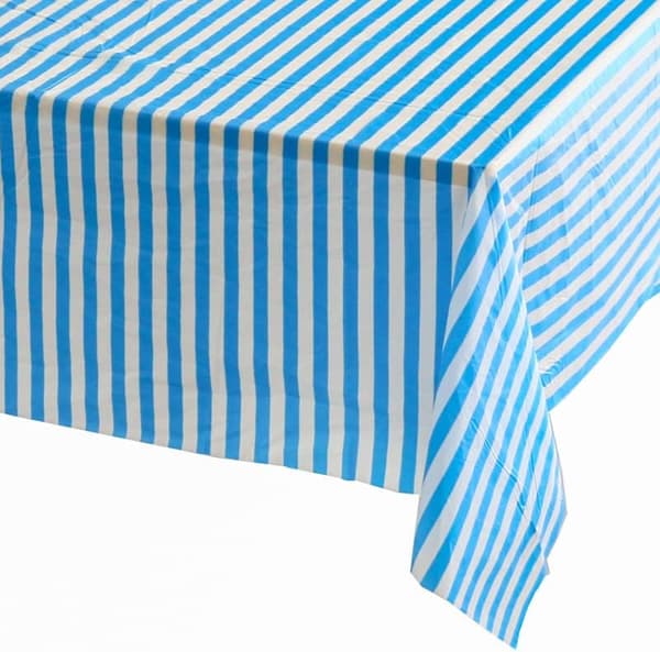 137*274cm ljusblå och vita ränder bordsduk bordsöverdrag fest, engångs rektangulär bordsduk plast rosa bordsduk fest, 1 st light blue