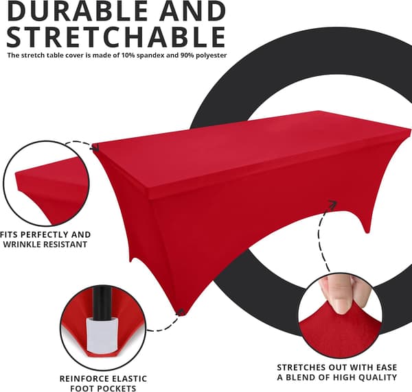 1 stk. Spandex duk [183 cm, rød] Stram, tilpasset, vaskbar og rynkebestandig, elastisk rektangulær utebordduk, 183L x 76B x 76H cm red