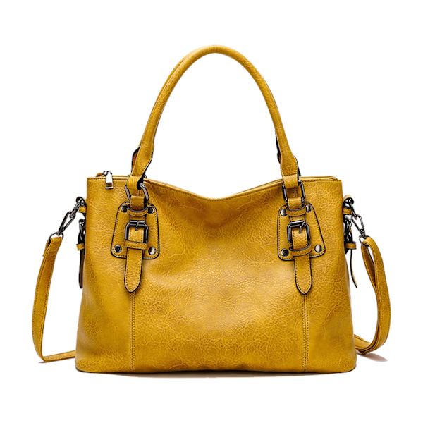 Damehåndtasker Blødt Læder Retro Vintage Designer Top-Handle Casual Lomme Damer Tote Skuldertasker Sort yellow