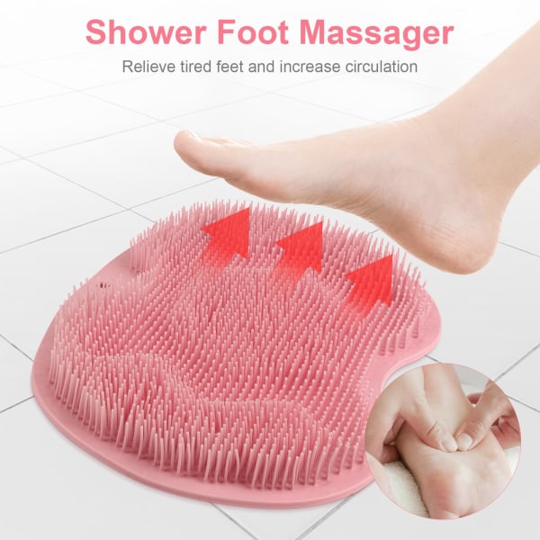 Fotskrubber för dusch, fotrengöringsmassagermatta med halkfria sugkoppar, fotskrubbmatta för dusch och bad (rosa)