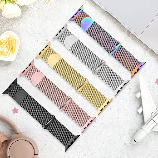 Metallista valmistettu ruostumattomasta teräksestä valmistettu ranneke, joka on yhteensopiva Apple Watch -rannekkeiden kanssa 38 mm 40 mm 41 mm, ruusukullanvärinen säädettävä hihna iWatch Series 7 6 5 4 3 2 SE