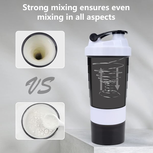 Proteinshakerflaska 16oz shakerflaska för proteinshakes, proteinshaker med förvaring och mixboll, 3-lagers läckagesäker proteinbehållare white