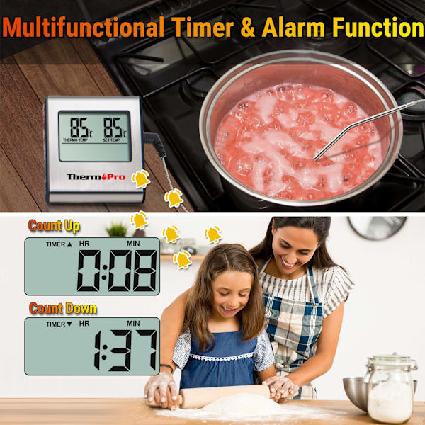TP16 Digital Stektermometer Termometer med Timer för BBQ, Grill, Rökare