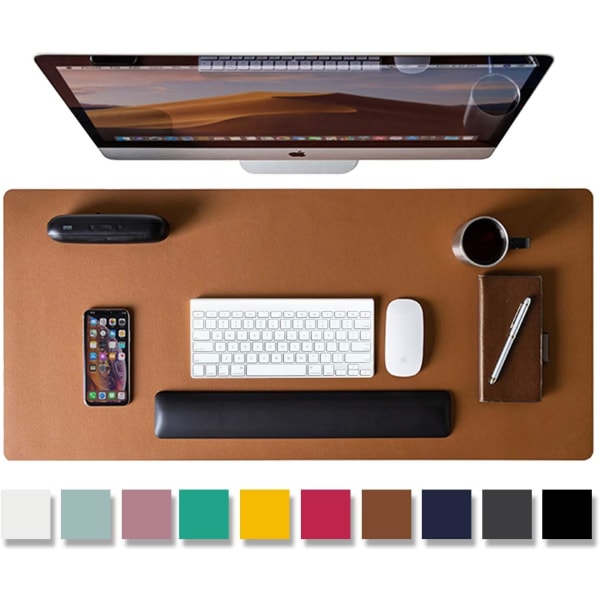Skrivbordsskydd i läder, musmatta, skrivbordsmatta, halkfri PU-läderskrivbordsdyna, skrivbordsunderlägg för bärbar dator, vattentät (brun, 31,5" x 15,7")