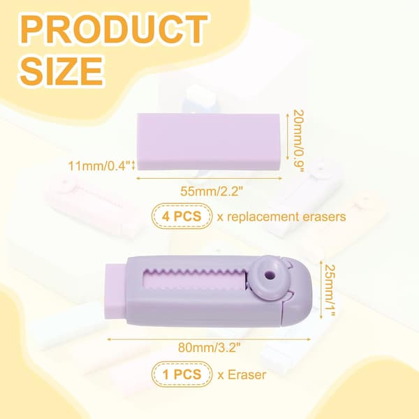 5-pak viskelædere, skydbart udtrækkeligt viskelæder, tryk-træk, søde blyantviskelædere, bløde store lette, lilla (8*2,5 cm) purple