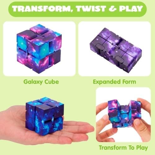 JOYIN 4 STK Uendelig Fidget Cube, Galakse Håndholdte Magiske Sensoriske Kubleker for Voksne og Jenter Gutter, Fingerleker for Stress og Angst