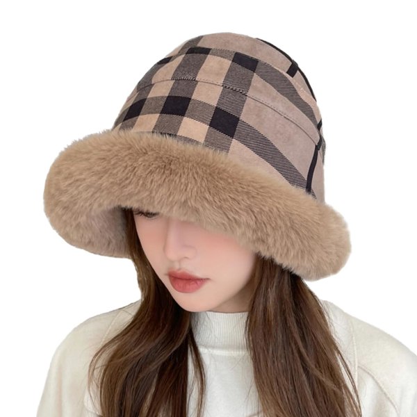 Dam Plysch Fuzzy Cloche-hatt Vinter Furry Fur Hink Fluffy Women Varm Fleece Floppy Rim Cap