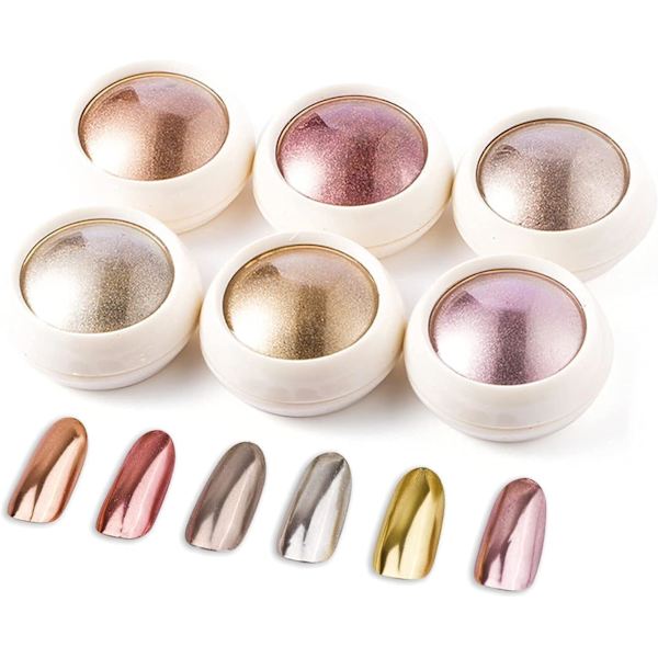 Krom nagellack 6-pack holografisk glitter glasyr nagelkonst dekoration reflekterande pigment