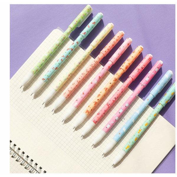 Morsomme penner Søt fargerik gel blekkpennsett Toshine flerfargede penner Roller Ball Finpunktpenner for kvinner 10 stk 0,5 mm(glade dyr)