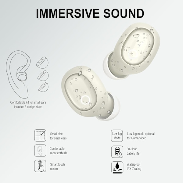 Mini BT -kuulokkeet T1, langattomat Bluetooth-kuulokkeet pienille korvakäytäville naisille ja miehille, kristalliset korvanapit Bluetoothilla ja melunvaimennuksella