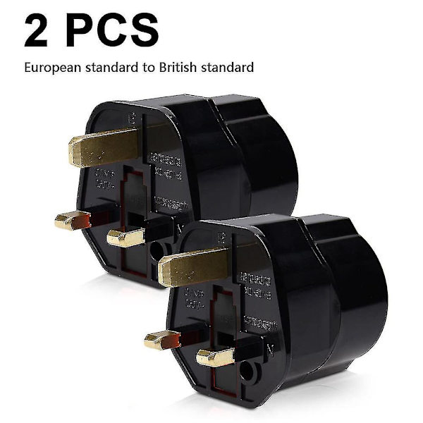 2x Reseadapter Adapterkontakt för England - Reseplugg Strömadapter EU till UK Uttag - Reseplugg Black