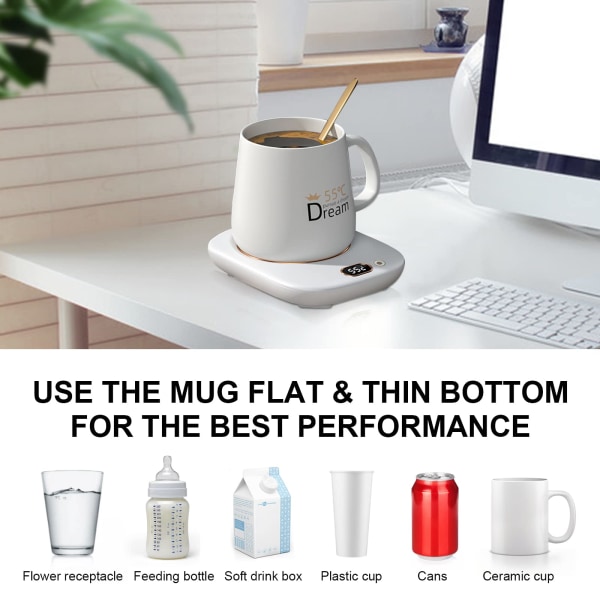 Elektrisk kaffemuggvärmare, smart tekoppsvärmare kaffevärmare för skrivbord med 3 temperaturinställningar, USB muggvärmare uppvärmd glasunderlägg