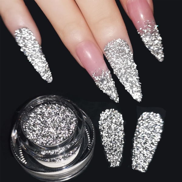 Reflekterende glitterpulver Crystal Diamond Nail Powder, 2 STK Sliver Sparkling Triangle Glitter Holografisk Nail Crome Dust Gilt Shiny (krom)