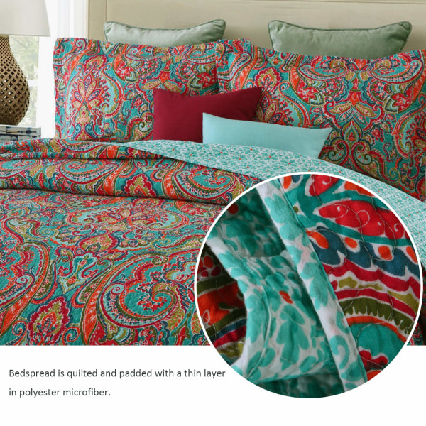 Paisley sengetæppe 230x250cm quiltet tæppe boho stil sengekast