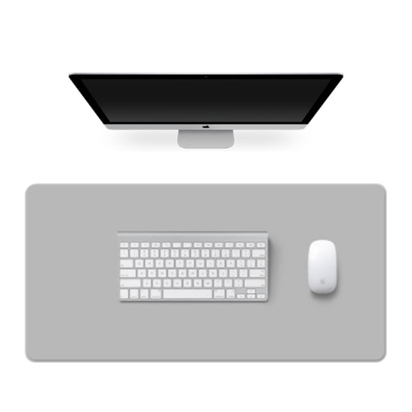 Multifunksjonell datamaskin kontorskrivebordmatte i lær Utvidet spilling, sklisikker vanntett skrivebordsbeskytter med to sider, 31,5'' X 15,7'' (grå）