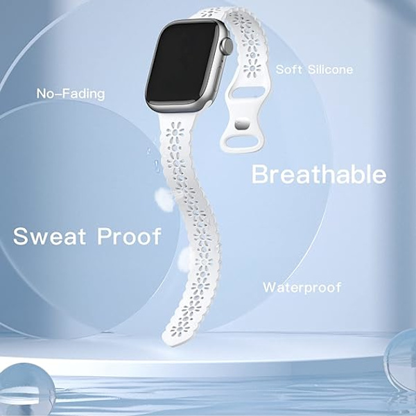 Spetsband kompatibelt med Apple Watch-rem 38mm 40mm 41mm 42mm 44mm 45mm, mjukt silikon ihåligt elegant andningsbart band för iWatch Series SE white 38/40/41MM