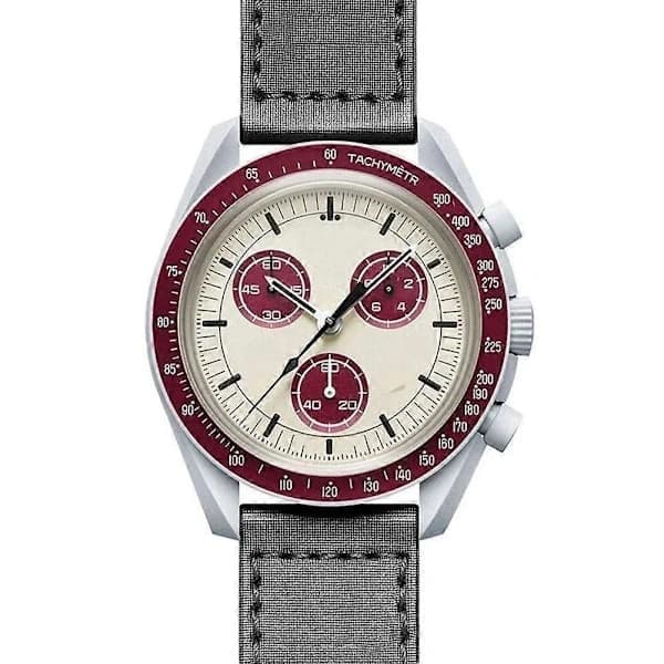 Planet Six - Quartz kronografur med selvlysende display, vandafvisende, med design af Månen, Merkur og Pluto
