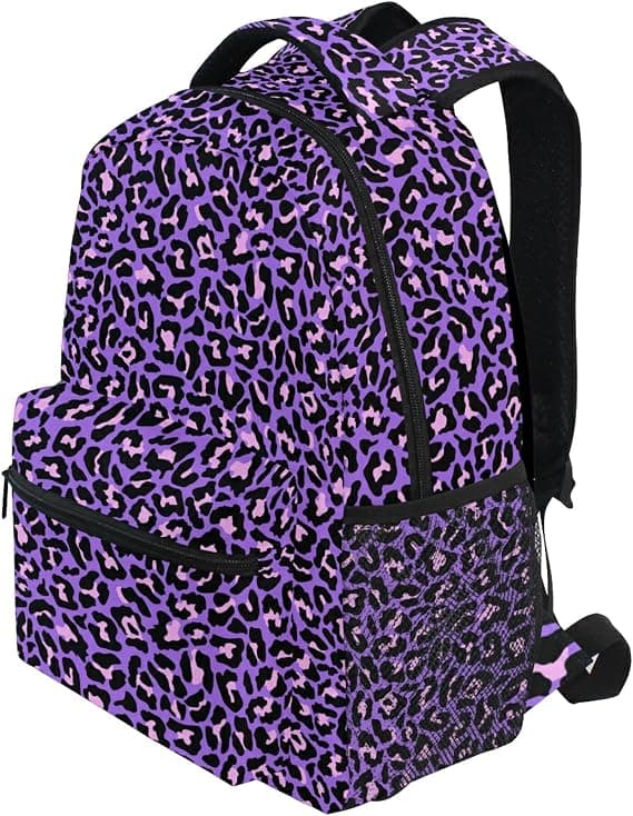 Leopardmønstret ryggsekk, egnet for gutter, jenter, voksne og tenåringer. (Lilla) Purple
