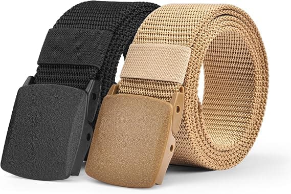 2 stk. Justerbart Nylon Canvas Golfbælte til Mænd – Hulfrit, Lavprofil Design med Automatisk Spænde – 130cm, sort, khaki black+khaki