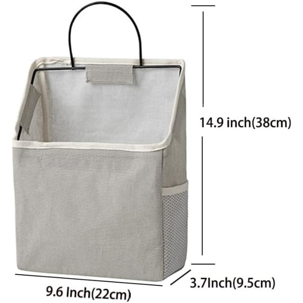 2-pak vægophængende opbevaringstaske med klæbrig krog, skabsopbevaring til lomme, linned bomuldsbeholdere (grå)