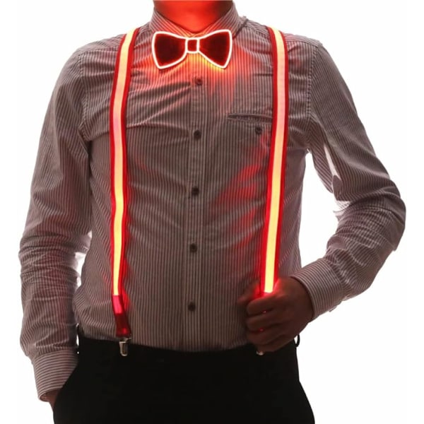 2st/ set Lysande LED-hängslen och fluga för män perfekt för Halloween-kostymfesten på musikfestivalen