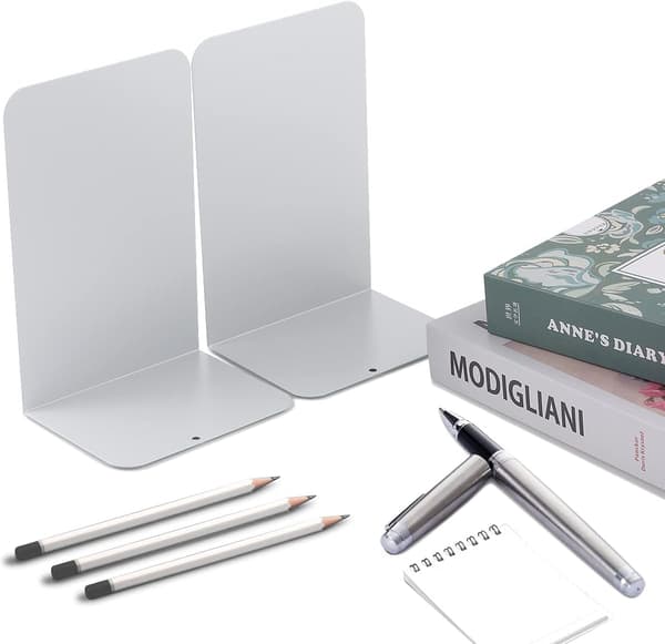 Bokstöd för hyllor, kraftiga bokstöd, halkfria bokstöd, bokstoppare för bokmalar (vit, 20,3*10,2*3,5 cm) white