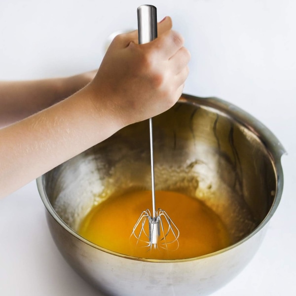 Håndskubbeæggepisker, rustfri stålpiskeris til hjemmet, alsidigt værktøj til æggepisker, mælkeskummer, håndskubberrører (12 tommer, sølv)