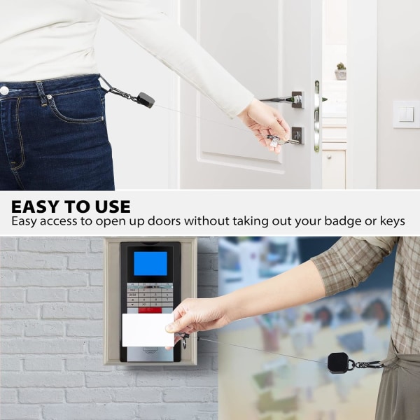 2-pack Retractable Keychain, Heavy Duty Metal ID Badge Holder Key Reel, Karabiner Keychain med Bältesklämma, 68cm Stål Retracted Cord med Nyckelring