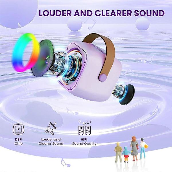 Karaokemaskin för barn och vuxna, Mini bärbar Bluetooth-karaokespeaker med 2 trådlösa mikrofoner och ljus Purple 2 mic