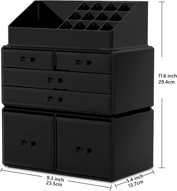 Makeup Organizer 3 delar Kosmetisk förvaringslåda med 6 lådor (Svart)