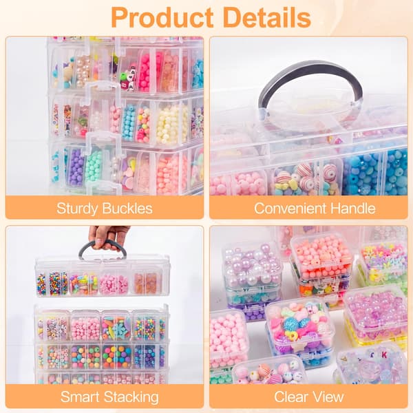 DILIBRA Pärlor Organizer Box, 2-vånings stapelbar 56 st Hantverksförvaringslåda 2-Tire 56 Pcs