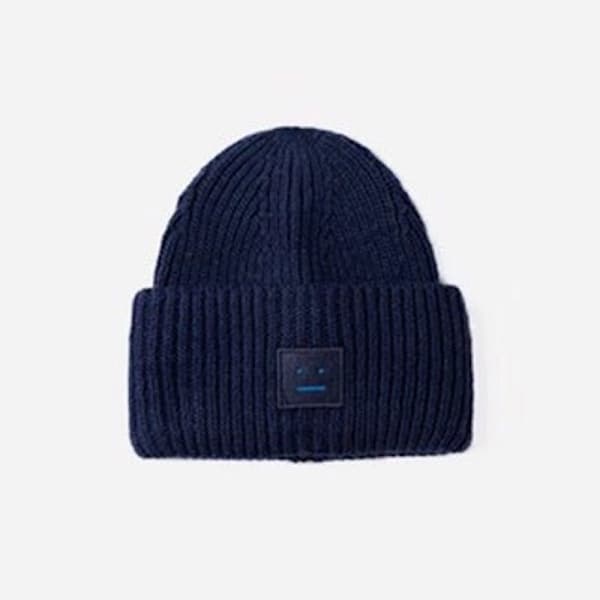 Damvintermössa, enkel stickad mössa i ull, varm och mjuk, Goros AC-stil mössa för kvinnor marinblå Navy2