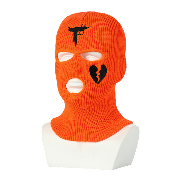 Lämmin korvaläpät neulottu hiihtohattu Kolmireikäinen Balaclava Ulkoilupyöräily Pääpanta Maski (Oranssi)