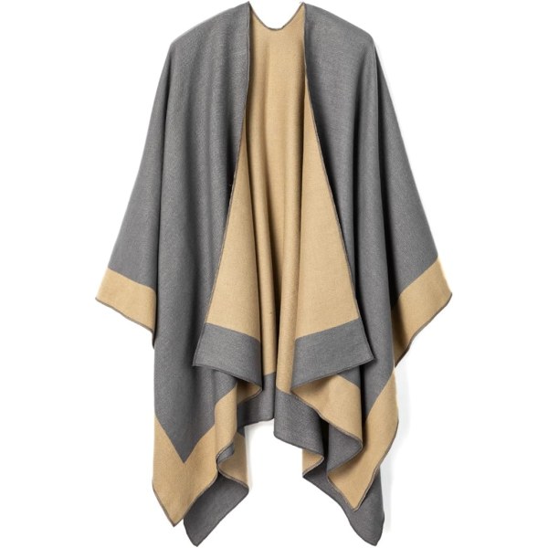 Poncho sjalkappe for kvinner med åpen front for kvinner, cardigangenserteppe for vår høst og vinter, grå
