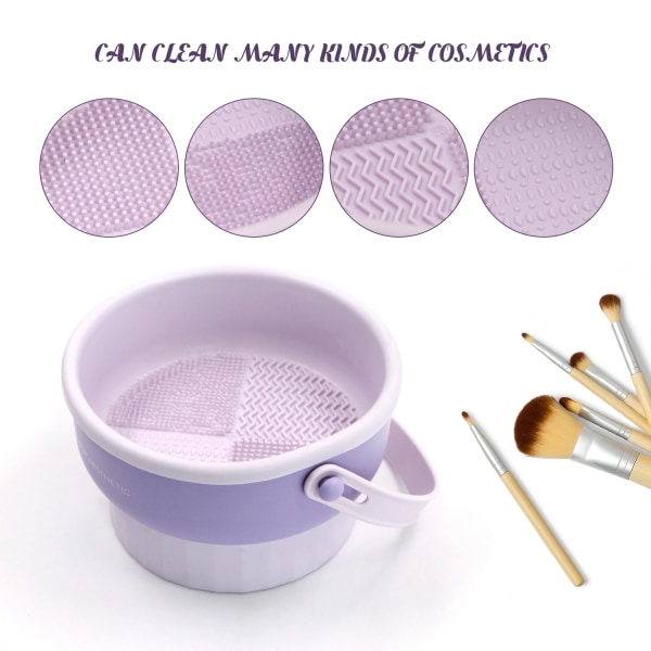 Meikkiharjan puhdistusaine silikoniharjan pidike - 3 in 1 harjanpuhdistusaine, silikoniharjan puhdistuslaatikko puhdistukseen ja meikkisieni (violetti)