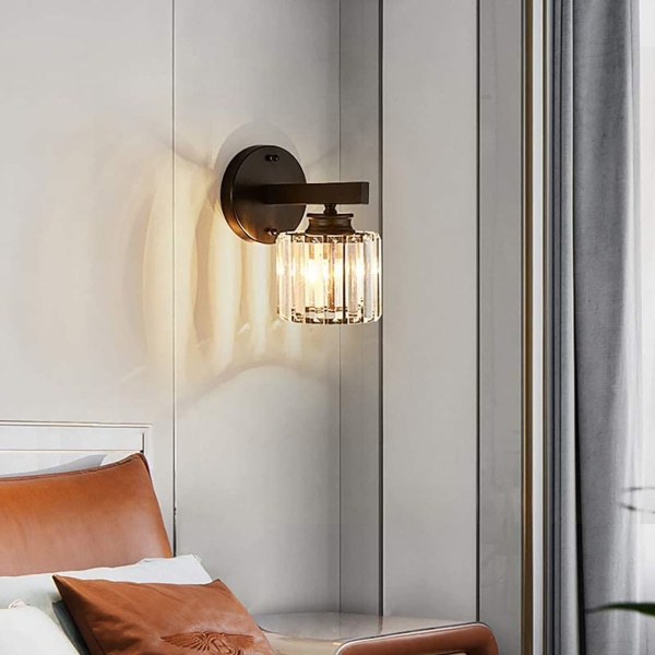 Retro krystal væglampe indendørs, E27 moderne soveværelse væglampe LED krystal væglamper, sort krystal væglampe til stue korridor