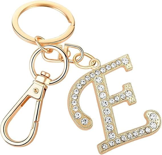 1 stk gullbelagt legering bilnøkkelring med krystallrhinestone alfabet initial bokstav nøkkelring (E) E