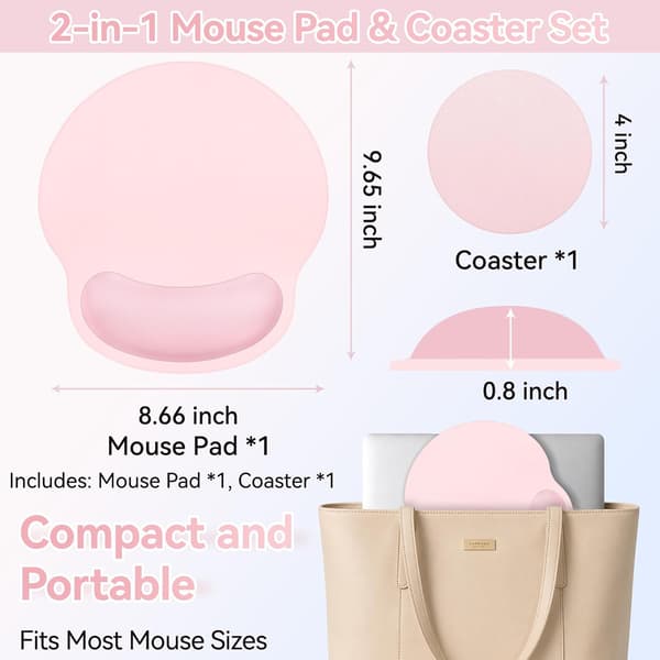 1 stk musematte med håndleddsstøtte, 2-i-1 ergonomisk musematte med håndleddsstøtte, søt skrivebordsdekor, rosa (8,66*9,65 tommer) pink