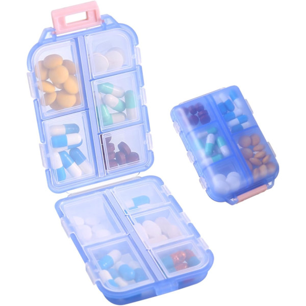 1-pack resetable pillerorganisator - 10 fack pillerfodral, kompakt och bärbar pillerask - blå