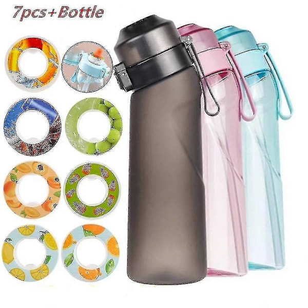 Smaksatt Vattenflaska med 7 Smakskapslar Air Water Up Flaska Frostad Svart 650ml Air Starter Up Set Vattenkopp för Camping Sport Clear Blue