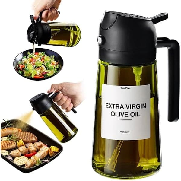 2-i-1 – 470 ml Sprayflaske til Olie og Eddike, Perfekt til Madlavning, Airfryer & Salat sort black